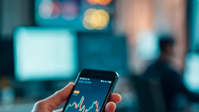 ETF et PEA - Graphique de performance d'un ETF World éligible PEA sur fond clair, avec un smartphone affichant une interface de courtier en ligne